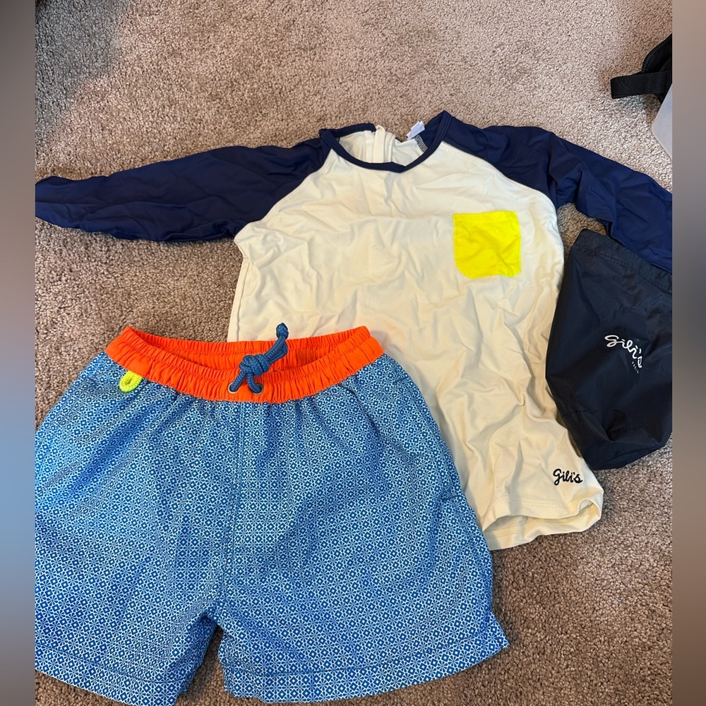 Gili’s Paris Boys Meno Swim Shorts and Rash guard, size 8